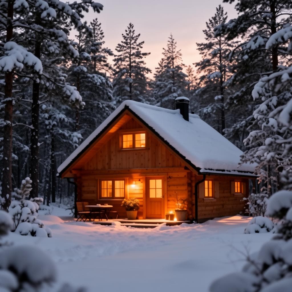 Winter cottage in the snow